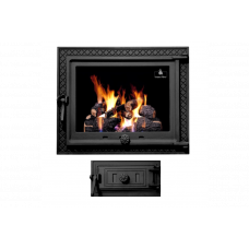 Комплект дверцят чавунні для каміна/барбекю Iron Fire Megan 590х485 мм з вогнетривким склом Robax + піддувальна Style 50 315х165 мм