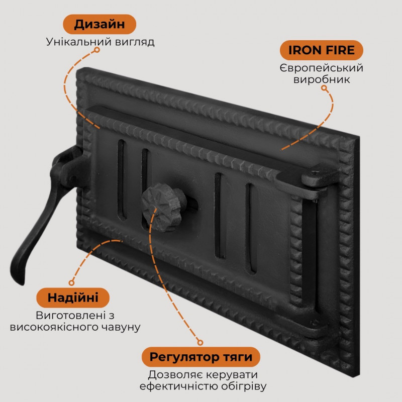 Дверцята чавунні піддувальні для каміна/ печей Iron Fire Style 35 315x180 мм
