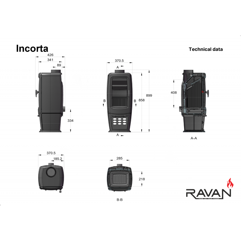 Чавунна піч камін Ravan Incorta 10 кВт на дровах