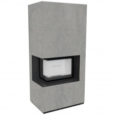Камін Kratki FLOKI BOX лівий 8 kW Ø 160 в обудові з керамограніту CEMENTO GRIGIO BOCCIARDATA
