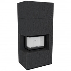 Камін Kratki FLOKI BOX лівий 8 kW Ø 160 в обудові з керамограніту NATURALI ARDESIA NERO A SPACCO