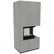 Камін Kratki FLOKI BOX правий 8 kW Ø 160 в обудові з керамограніту CEMENTO GRIGIO BOCCIARDATA