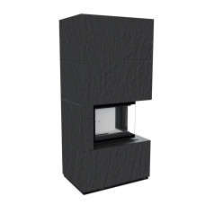 Камін Kratki FLOKI BOX правий 8 kW Ø 160 в обудові з керамограніту NATURALI ARDESIA NERO A SPACCO