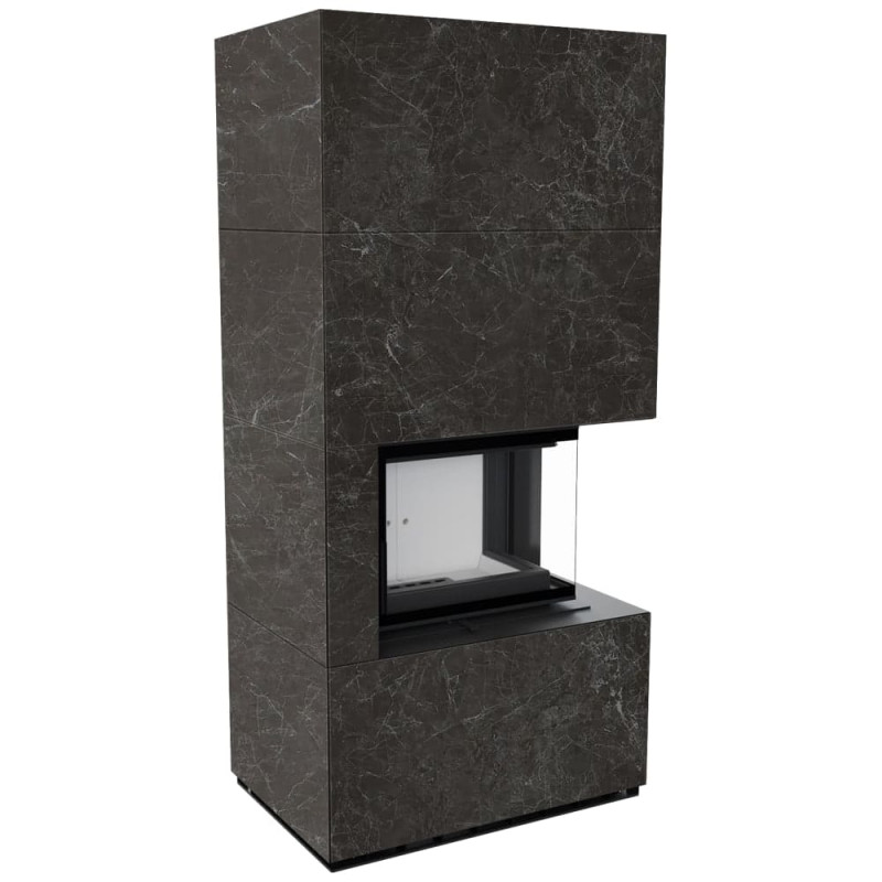 Камін Kratki FLOKI BOX правий 8 kW Ø 160 в обудові з керамограніту NATURALI NERO GRECO