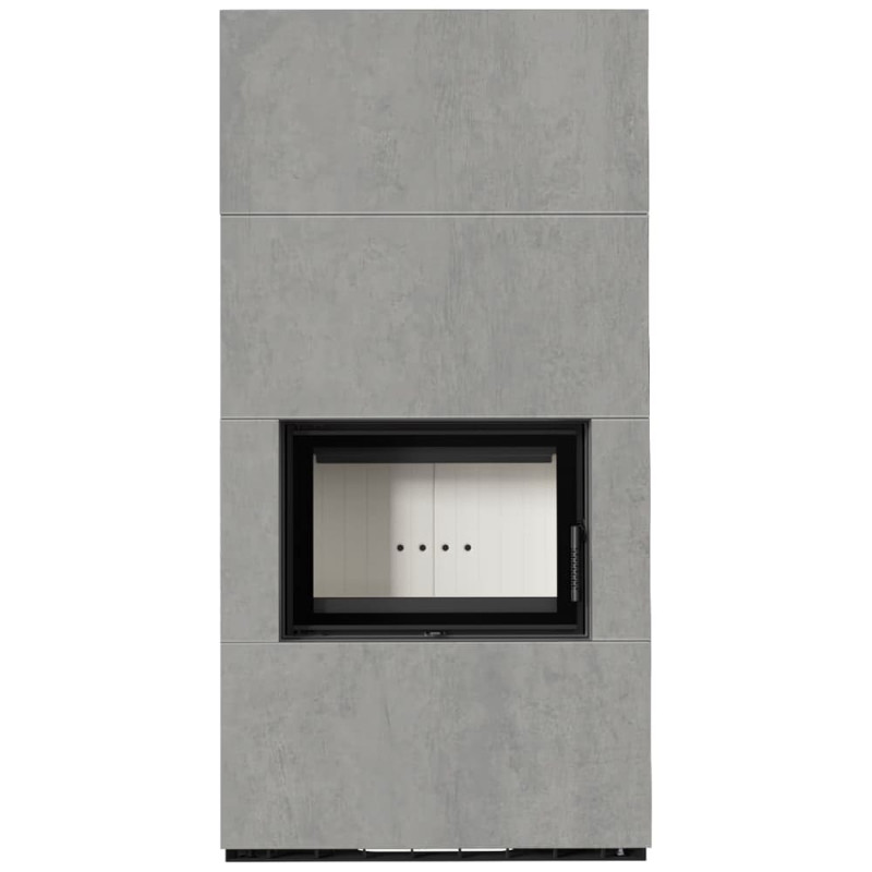 Камін Kratki FLOKI BOX 8 kW Ø 160 в обудові з керамограніту  CEMENTO GRIGIO BOCCIARDATA