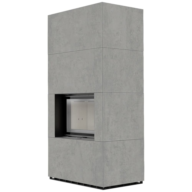 Камін Kratki FLOKI BOX 8 kW Ø 160 в обудові з керамограніту  CEMENTO GRIGIO BOCCIARDATA