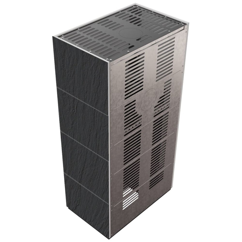 Камін Kratki FLOKI BOX 8 kW Ø 160 в обудові з керамограніту  NATURALI ARDESIA NERO A SPACCO