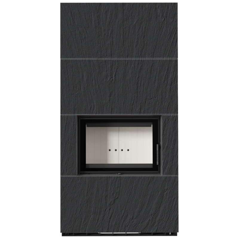 Камін Kratki FLOKI BOX 8 kW Ø 160 в обудові з керамограніту  NATURALI ARDESIA NERO A SPACCO