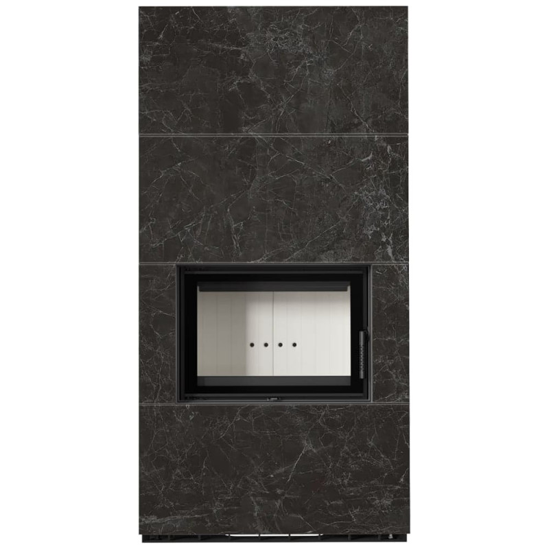 Камін Kratki FLOKI BOX 8 kW Ø 160 в обудові з керамограніту  NATURALI NERO GRECO