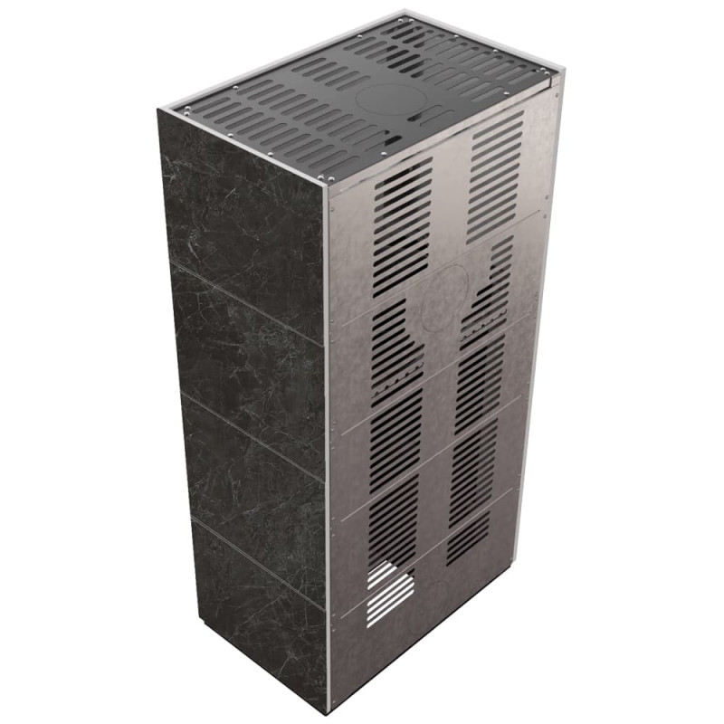 Камін Kratki FLOKI BOX 8 kW Ø 160 в обудові з керамограніту  NATURALI NERO GRECO