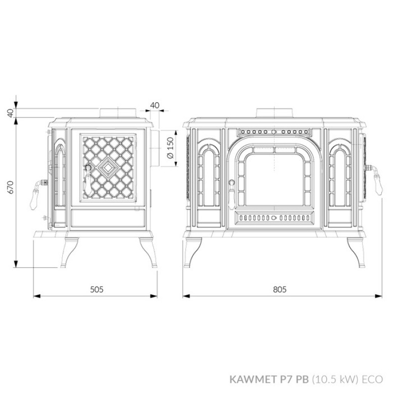 Чавунна піч KAWMET P7 PB (10.5 kW) ECO