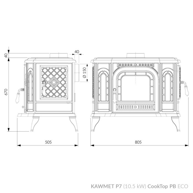 Чавунна піч з варильною поверхнею KAWMET P7 (10.5 kW) CookTop PB ECO
